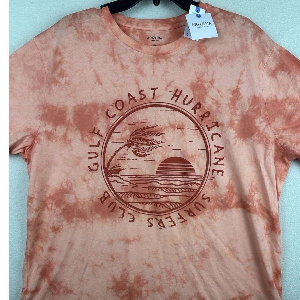 Arizona Jean Co Men XL T-Shirt Acid Wash Orange Gulf Coast Beach Surfer Graphic